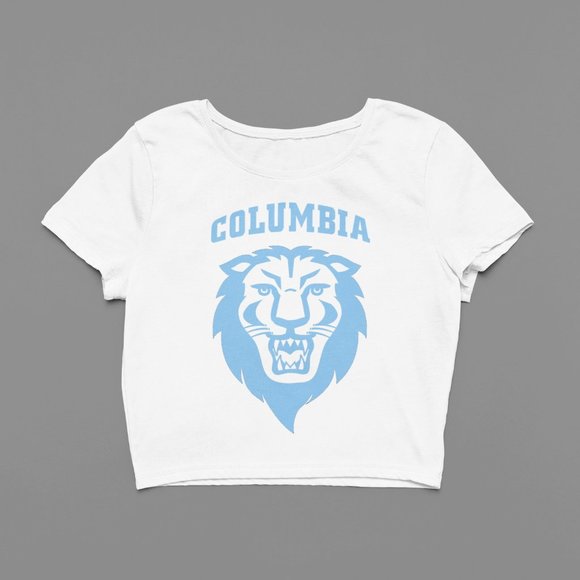 NEW Columbia University Lions Big Logo Wordmark Form Fit Crop Top Shirt WHITE - Picture 2 of 4